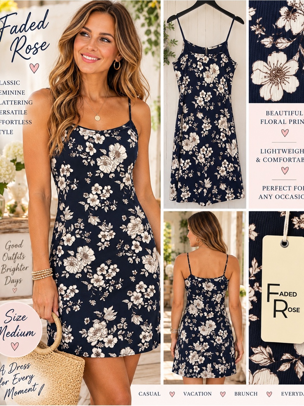 Faded Rose Navy Floral Midi Slip Dress